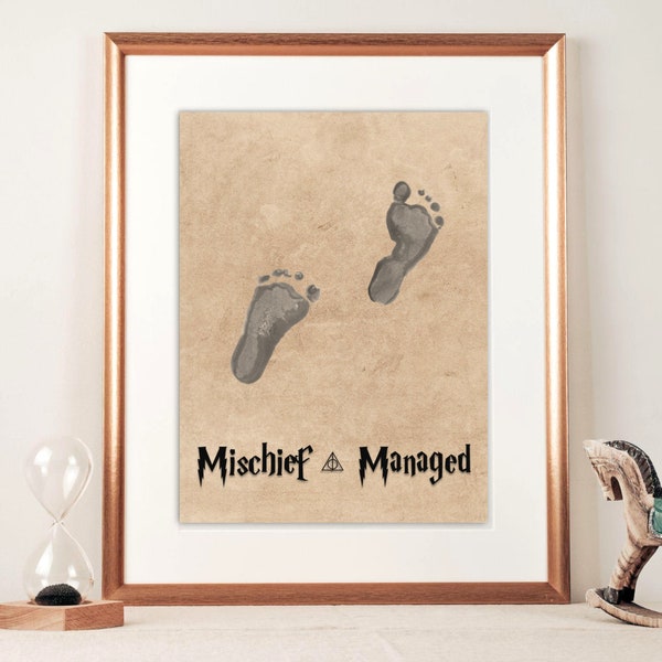 Printable wizard footprint nursery art, baby footprint, newborn art, Harry Wizard footprints, baby nursery, baby keepsake