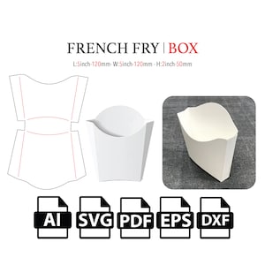 Caixa de batata frita, caixa para viagem, caixa de comida SVG, modelo SVG, caixa de arquivo de corte SVG, caixa vetorial svg, pdf, para máquina de corte