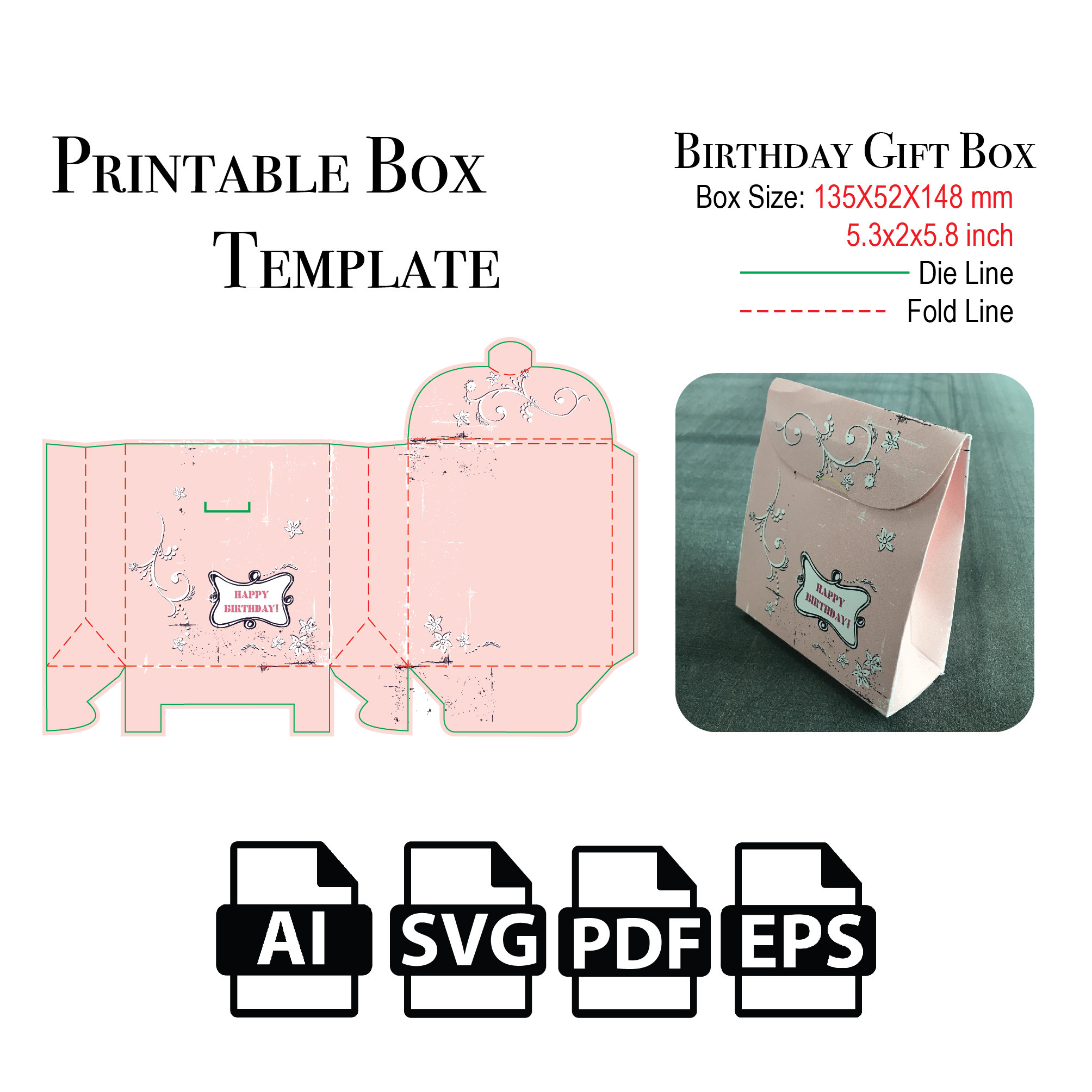 Birthday Gift Box,editable & Printable Box Template,svg