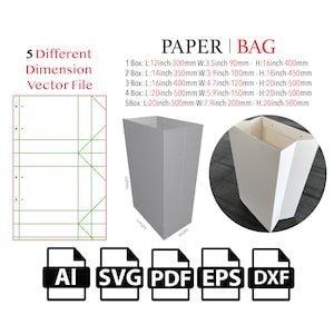 Sacchetto di carta, modello di sacchetto della spesa SVG, file di taglio scatola SVG, scatola di imballaggio SVG, vettore scatola svg, pdf, per macchina da taglio