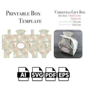 Christmas Gift Box,Editable & Printable Box Template,Svg Vector,Cut File Box SVG, Box,For Cutting Machine