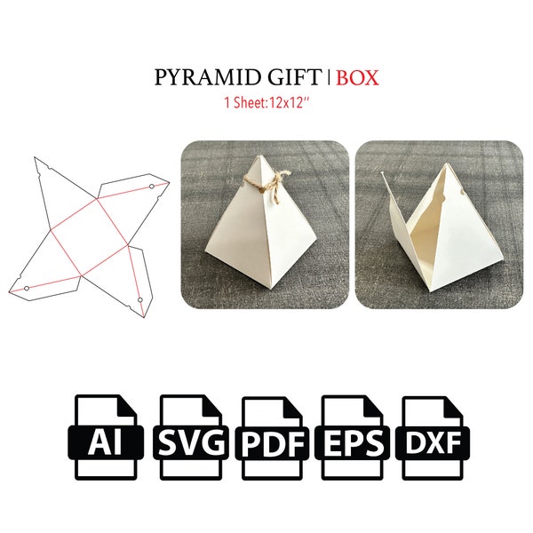 Pyramid Gift Box Template,triangle box,Candy Box,Pyramid shaped box,triangular box, Box Vector svg,pdf,,For Cutting Machine