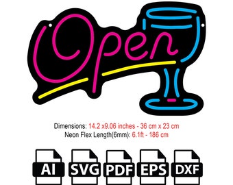 DIY Open Neon Flex Sign SVG File, Template,Vector,Artwork,SVG,dxf,pdf,ai,file for laser and Cnc Router