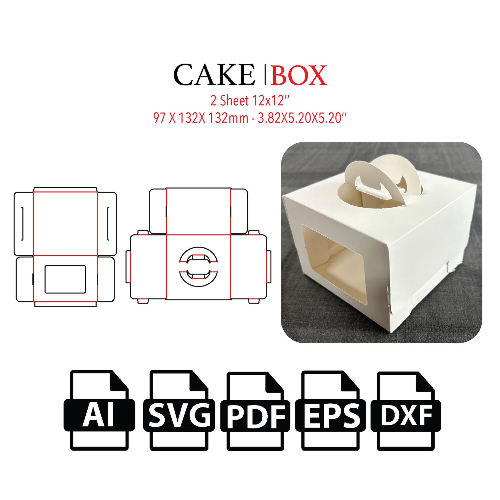 Cake Box With Window Template,takeaway Box,food Box Svg,template SVG ...