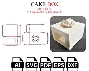 Cake Box with Window Template,Takeaway Box,Food Box SVG,Template SVG, Cut File Box SVG, Box Vector svg,pdf,For Cutting Machine