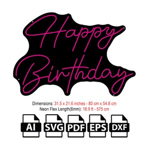 DIY Happy Birthday Neon Flex Schild SVG Datei, Template,Vector,Design,SVG ,dxf,pdf,ai,Datei für Laser und CNC-Fräser