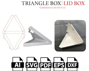 Caja triangular con tapa, plantilla SVG, caja de archivo de corte SVG, caja de embalaje SVG, caja vectorial svg, pdf, caja de producto, para máquina de corte