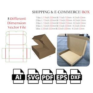 Caja de envío y comercio electrónico con cierre automático, plantilla SVG, caja de archivo de corte SVG, caja de embalaje SVG, caja vectorial svg, pdf, caja de producto, para máquina de corte