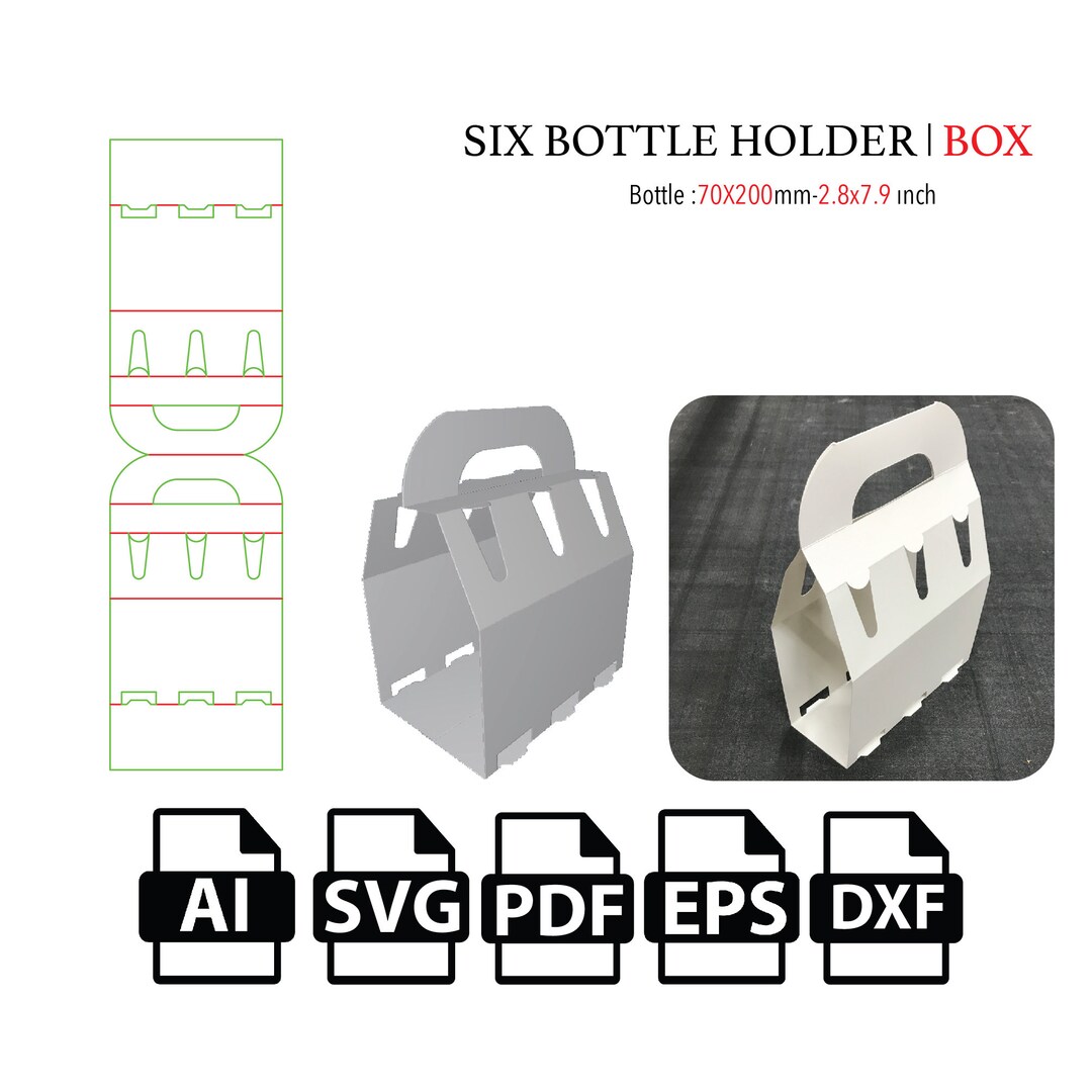 Six Bottle Holder Box,cut File Box SVG, Packaging Box SVG, Box Vector