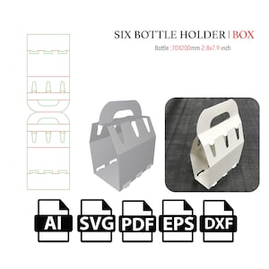 Doos voor zes flessenhouder, gesneden bestandsdoos SVG, verpakkingsdoos SVG, doos vector svg, pdf, productdoos, voor snijmachine
