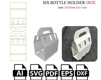 Six Bottle Holder Box,Cut File Box SVG, Packaging Box SVG, Box Vector svg,pdf,Product Box,For Cutting Machine