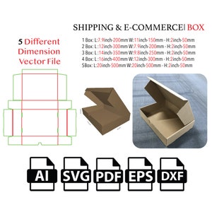 Caja de envío y comercio electrónico con tapa, plantilla SVG, caja de archivo de corte SVG, caja de embalaje SVG, caja vectorial SVG, PDF, caja de producto,
