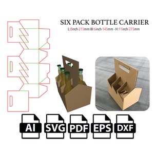 Sixpack bierflesdoosdrager, gesneden bestandsdoos SVG, verpakkingsdoos SVG, doos vector svg, pdf, productdoos, voor snijmachine