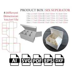 Productdoos met scheidingsteken zes, sjabloon SVG, gesneden bestandsvak SVG, verpakkingsdoos SVG, vak vector svg, pdf, productdoos, voor snijmachine