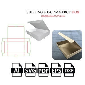 Caixa de envio e comércio eletrônico com trava de tampa, modelo SVG, caixa de arquivo de corte SVG, caixa de embalagem SVG, caixa vetorial svg, pdf, caixa de produto, para máquina de corte
