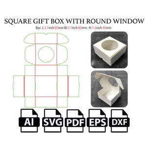 Square Gift Box with PVC Round Window,Mailer Box, Shipping Box Template SVG, SVG, Party Favor Box, Box Vector svg,pdf,Product Box,