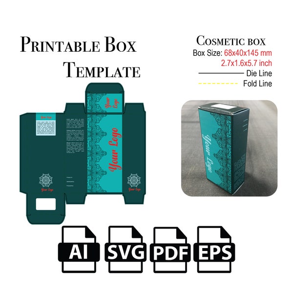 Scatola cosmetica rettangolare e modello di scatola stampabile, vettore svg, scatola di file tagliata SVG, scatola, per macchina da taglio