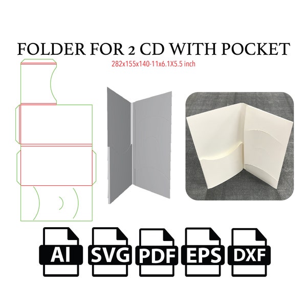 Folder for 2 CD with Pocket,Template SVG, Cut File Box SVG, , Box Vector svg,pdf,For Cutting Machine
