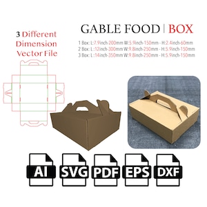 Gable Food Box with Handle,Pita Box, Template SVG, Cut File Box SVG, , Box Vector svg,pdf, For Cutting Machine