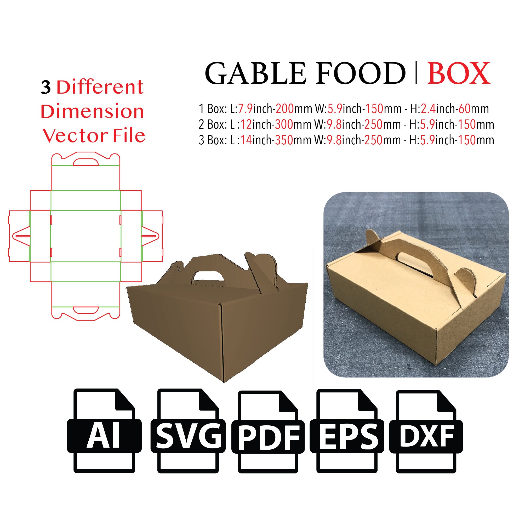 Gable Food Box With Handle,pita Box, Template SVG, Cut File Box SVG ...