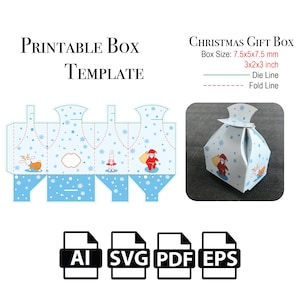 Christmas Gift Box,Editable & Printable Box Template,Svg Vector,Cut File Box SVG, Box,For Cutting Machine