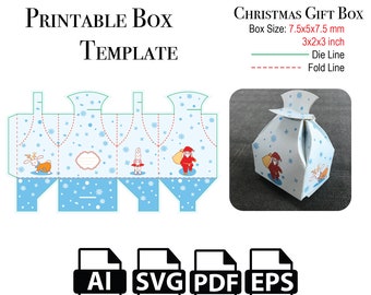Christmas Gift Box,Editable & Printable Box Template,Svg Vector,Cut File Box SVG, Box,For Cutting Machine