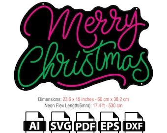 DIY Merry Christmas Neon Flex Sign SVG File, Template,Vector,Design,SVG ,dxf,pdf,ai,file for laser and Cnc Router