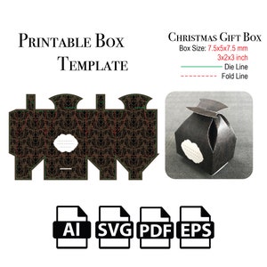 Christmas Gift Box,Editable & Printable Box Template,Svg Vector,Cut File Box SVG, Box,For Cutting Machine