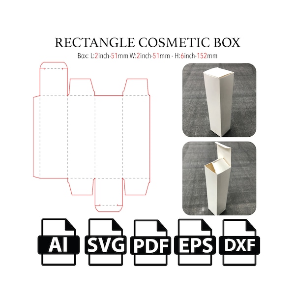 Scatola cosmetica rettangolare,Bottle da 6 once,Modello,Svg Vector,Cut File Box SVG, Scatola,Per tagliatrice