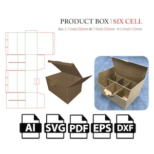 Regular Product Box with six cell,Template SVG, Cut File Box SVG, Packaging Box SVG, Box Vector svg,pdf,Product Box,For Cutting Machine