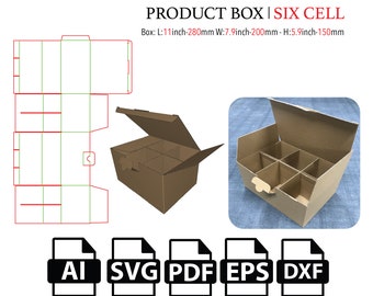 Regular Product Box with six cell,Template SVG, Cut File Box SVG, Packaging Box SVG, Box Vector svg,pdf,Product Box,For Cutting Machine