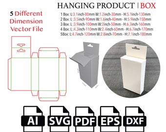 Hanging Product Box with Tongue Lock,Template SVG, Cut File Box SVG, Packaging Box SVG, Box Vector svg,pdf,Product Box,For Cutting Machine