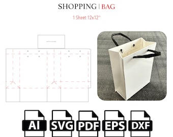 Shopping Bag,Paper Bag Template SVG, Cut File Box SVG, Packaging Box SVG, Box Vector svg,pdf, For Cutting Machine
