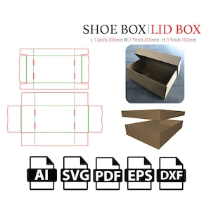 Caja de zapatos y caja de cubierta, caja de archivo de corte SVG, caja de embalaje SVG, caja vectorial svg, pdf, caja de producto, para máquina de corte