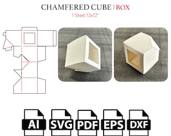 Chamfered Cube box Template,Square gift box,Favor Box,Wedding gift box Tamplate,Vector svg,pdf,Product Box,For Cutting Machine