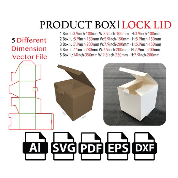 Product Box with Lock Lid,Template SVG, Snap Lock Box SVG, Packaging Box SVG, Box Vector svg,pdf,Product Box,For Cutting Machine