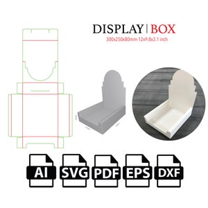 Vassoio espositivo e prodotto con intestazione, modello SVG, file di taglio scatola SVG, scatola di imballaggio SVG, vettore scatola SVG, pdf, scatola di prodotto, per macchina da taglio