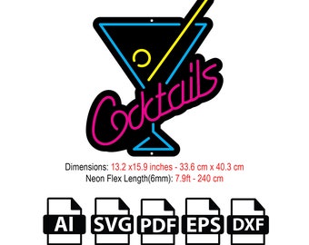 DIY Coctails Neon Flex Sign SVG File, Template,Vector,Design,dxf,pdf,ai,file for laser and Cnc Router