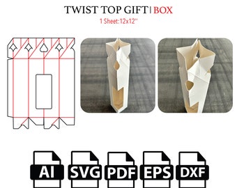 Twist Top Gift Box Template,Candy Box,Rectangular box, Box Vector svg,pdf,,For Cutting Machine