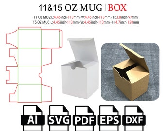 11&15 oz Mug Box,Classic box template, simple box, square box, cube box, storage box, shipping box, SVG, DXF, PDF, Cricut, Silhouette