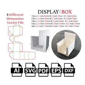 Caja de exhibición y tipo de producto, plantilla SVG, caja de archivo de corte SVG, caja de embalaje SVG,