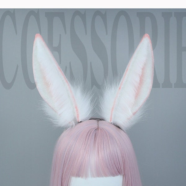 Cheveux artificiels faits à la main oreilles d'animaux bandeau d'oreille de lapin bandeau, Costume de Cosplay Anime Halloween Pâques en peluche lapin bandeau d'oreille de lapin