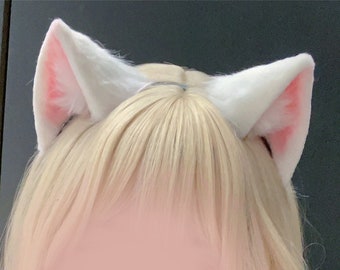 Handgefertigte Katzenohren Stirnband, 8 Farben Pelzigen Kunstpelz Katze Kätzchen Ohren Haarband für Cosplay Katze Rosa Schwarz Weiß Furusit Halloween Katzenkostüm