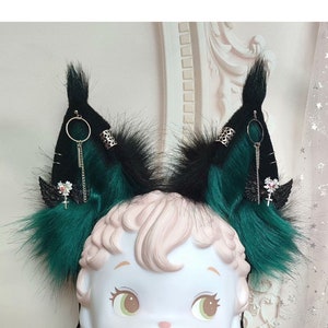 Handmade Wolf Fox Cat Dog Ears Headband Wolf Tail Cosplay Hallowen Black Red Animal Ear Headband Hairband with Gothic Punk Earrings