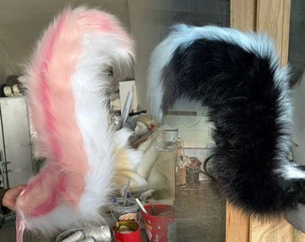 Handmade Furry Squirrel Skunk Fox Tails, Cute Faux Fur Animal Striped Tails for Cosplay Halloween Party Fursuit (CUSTOM available)