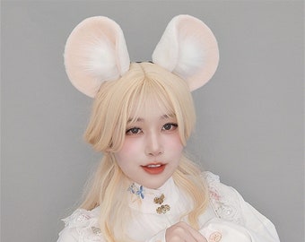 Mouse Rat Ears Tail Set Fursuit, Party Cosplay Costume Faux Fur Halloween Mouse Animal Ears Animal Ears Hairband Animal MouseTail Kit