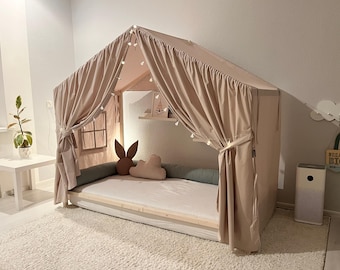 Dosel para cama casita, dosel Montessori, cortinas de cama, casita Montessori, dosel para cama casita, cortinas de cama con dosel, tienda de campaña de juego, baldaquín de cama