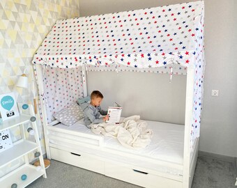 Cama CANOPY, dosel de cama Montessori, cortinas de cama, casa Montessori, cortinas de dosel de cama completas, cortinas de cama con dosel, tienda de juegos, baldaquín de cama