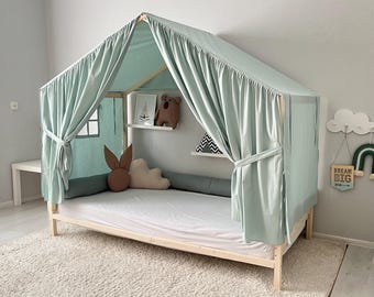 Dosel para cama casita, dosel Montessori, cortinas de cama, casita Montessori, dosel para cama casita, cortinas de cama con dosel, tienda de campaña de juego, baldaquín de cama