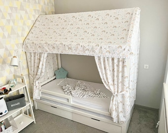 Cama con DOSEL, cama con dosel Montessori, cortinas para cama, casa Montessori, cortinas para cama con dosel, cortinas para cama con dosel, tienda de juegos, baldaquín para cama